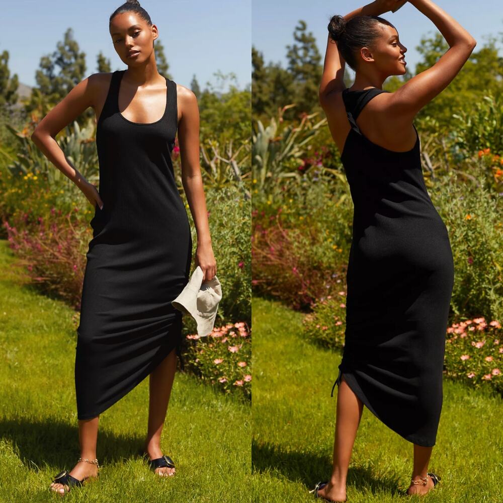 Sweaty Betty Weekend Twist Back Dress Ruched Racerback Black Size Medium 8-10